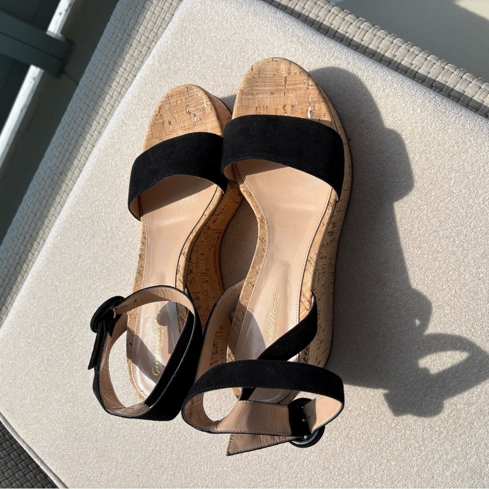 Gianvito Rossi Black Suede Cork Sandals